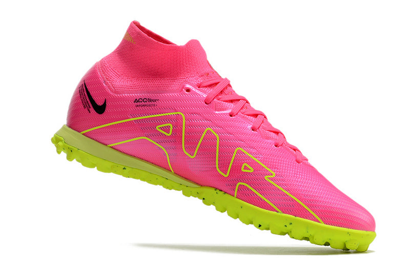 CHUTEIRA NIKE MERCURIAL AIR ZOOM SUPERFLY 9 ELITE SOCIETY "LUMINOUS" - ROSA E AMARELA