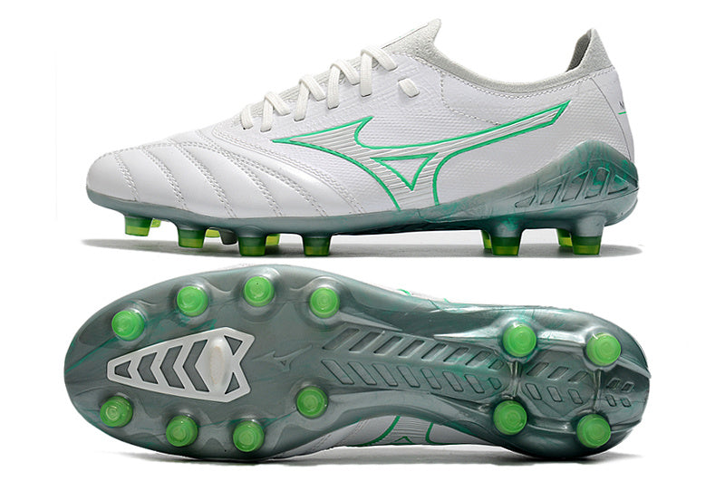 CHUTEIRA MIZUNO MORELIA NEO III JAPAN CAMPO - BRANCA E VERDE