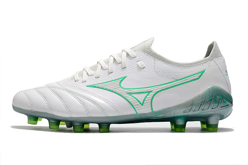 CHUTEIRA MIZUNO MORELIA NEO III JAPAN CAMPO - BRANCA E VERDE