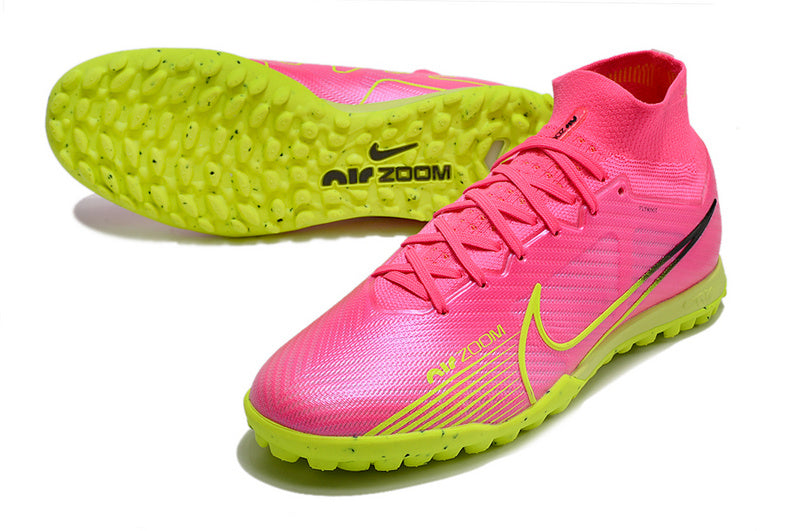 CHUTEIRA NIKE MERCURIAL AIR ZOOM SUPERFLY 9 ELITE SOCIETY "LUMINOUS" - ROSA E AMARELA