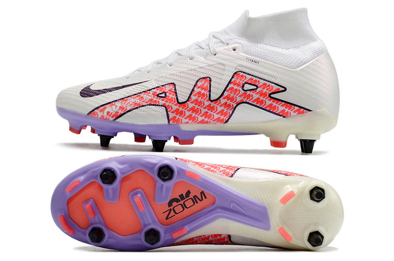 CHUTEIRA NIKE AIR ZOOM MERCURIAL SUPERFLY 9 ELITE TRAVA MISTA "DISRUPTION" - BRANCA E VERMELHA