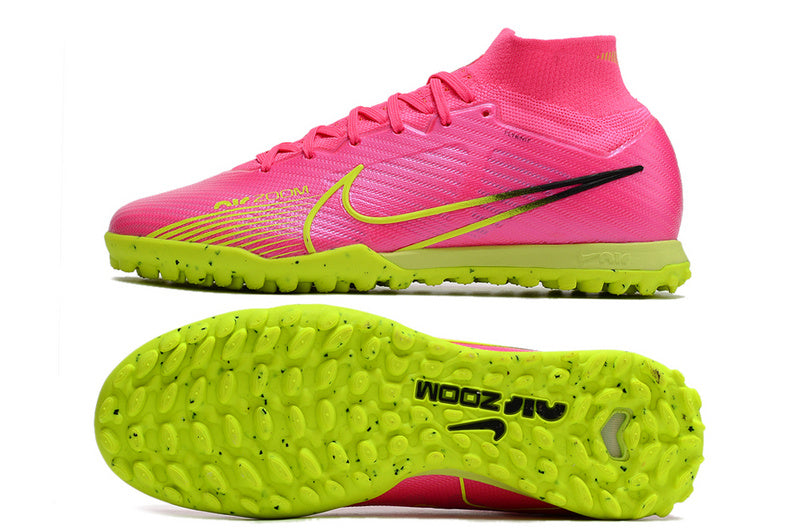 CHUTEIRA NIKE MERCURIAL AIR ZOOM SUPERFLY 9 ELITE SOCIETY "LUMINOUS" - ROSA E AMARELA