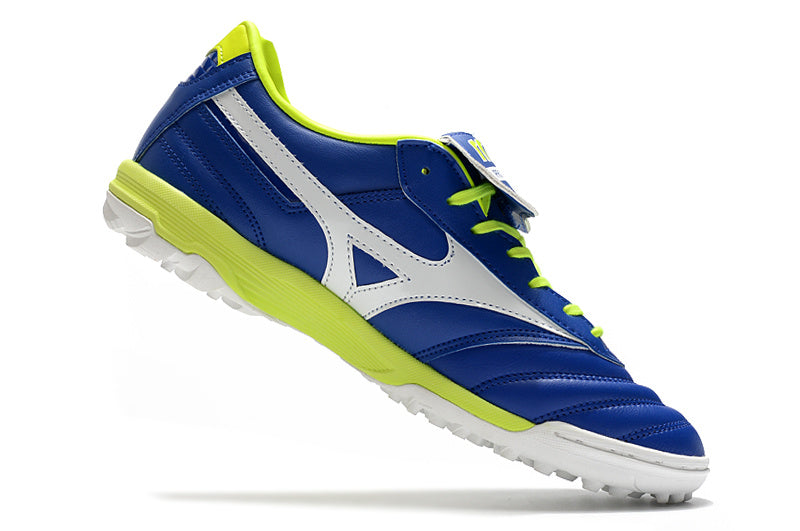 CHUTEIRA MIZUNO MORELIA II SOCIETY - AZUL, BRANCA E AMARELA