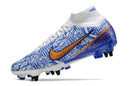 CHUTEIRA NIKE AIR ZOOM MERCURIAL SUPERFLY 9 ELITE TRAVA MISTA "CR7" - BRANCA E AZUL