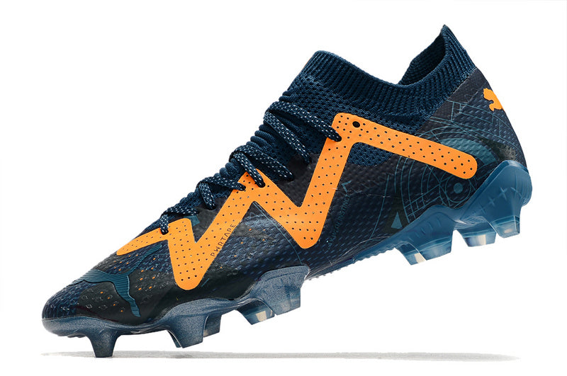 CHUTEIRA PUMA FUTURE ULTIMATE CAMPO "DNA" AZUL E AMARELA