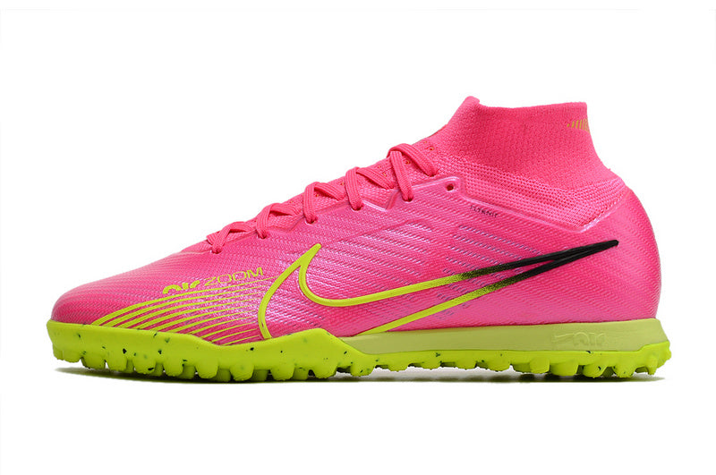 CHUTEIRA NIKE MERCURIAL AIR ZOOM SUPERFLY 9 ELITE SOCIETY "LUMINOUS" - ROSA E AMARELA