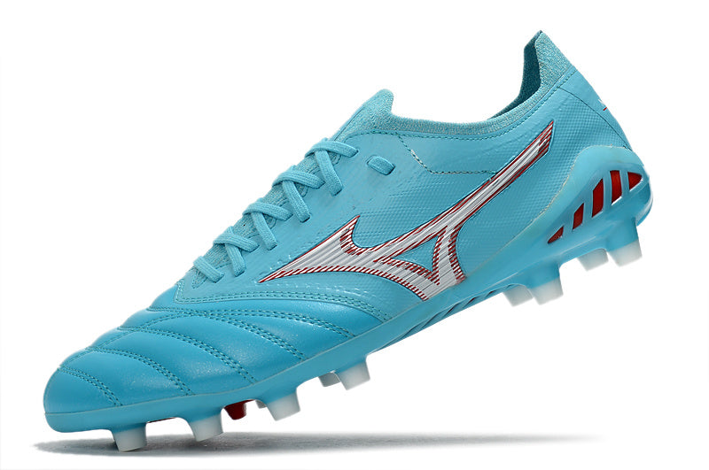 CHUTEIRA MIZUNO MORELIA NEO III JAPAN CAMPO - AZUL E BRANCA