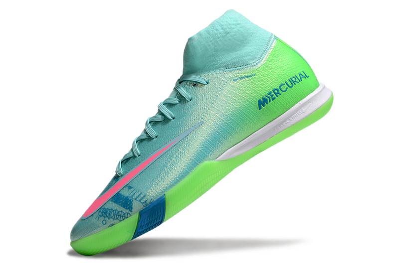CHUTEIRA NIKE AIR ZOOM MERCURIAL SUPERFLY 10 ELITE FUTSAL - AZUL, VERDE E ROSA