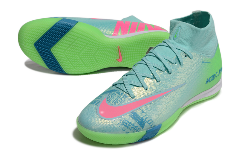 CHUTEIRA NIKE AIR ZOOM MERCURIAL SUPERFLY 10 ELITE FUTSAL - AZUL, VERDE E ROSA
