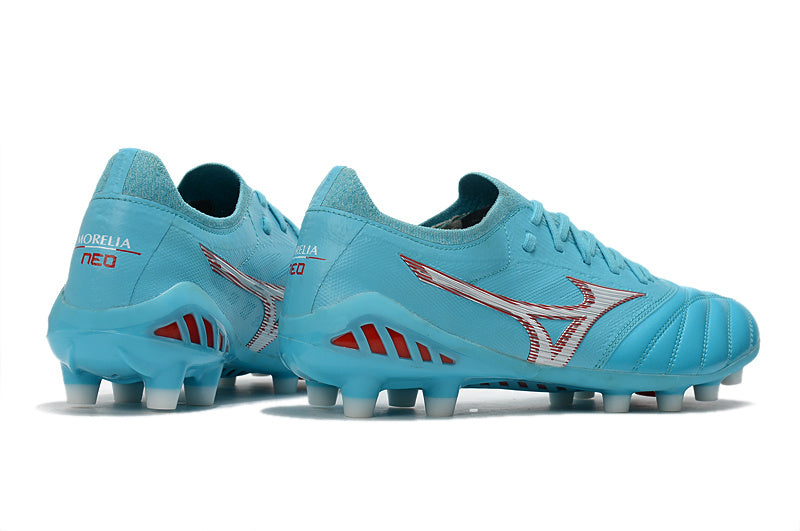 CHUTEIRA MIZUNO MORELIA NEO III JAPAN CAMPO - AZUL E BRANCA