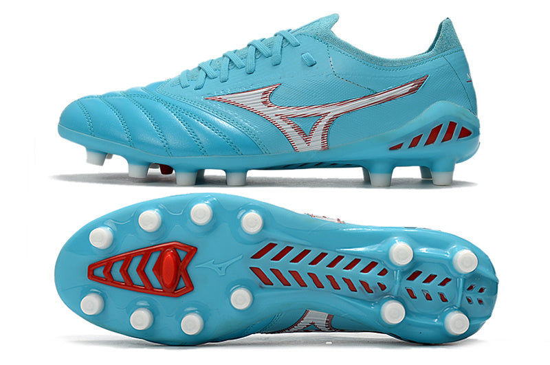 CHUTEIRA MIZUNO MORELIA NEO III JAPAN CAMPO - AZUL E BRANCA