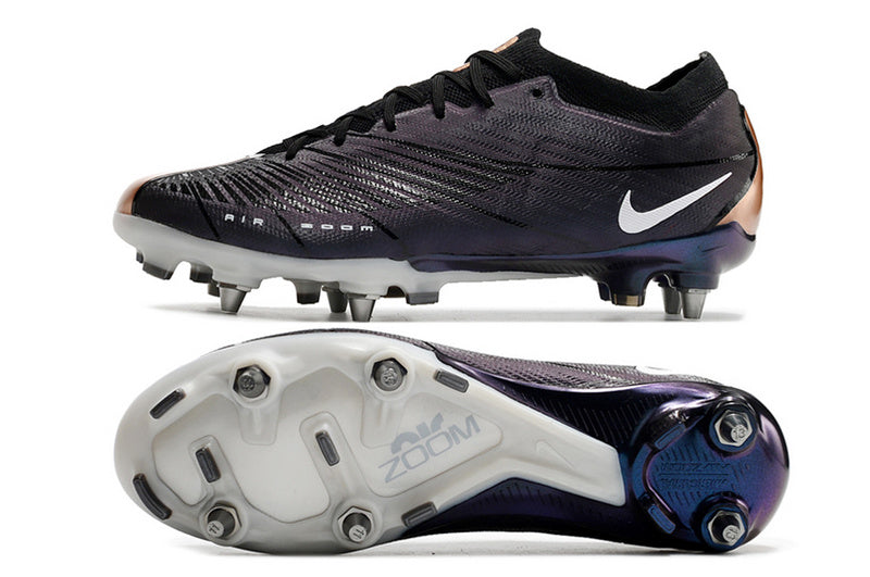 CHUTEIRA NIKE AIR ZOOM MERCURIAL VAPOR 15 ELITE TRAVA MISTA "2001" - PRETA E COBRE