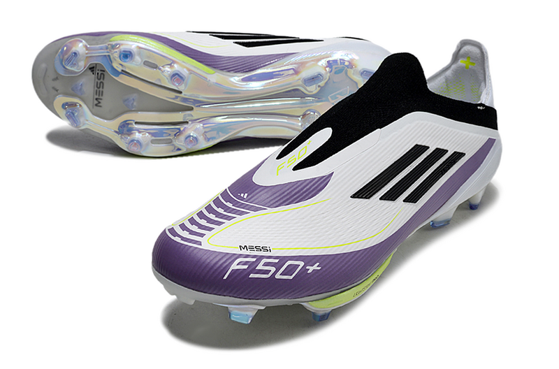 CHUTEIRA ADIDAS F50 LACELESS LIGHTSTRIKE PRO ELITE CAMPO - BRANCA E ROXA