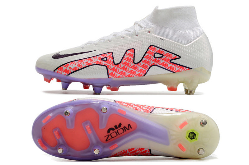 CHUTEIRA NIKE AIR ZOOM MERCURIAL SUPERFLY 9 ELITE TRAVA MISTA FIXA "DISRUPTION" - BRANCA E VERMELHA