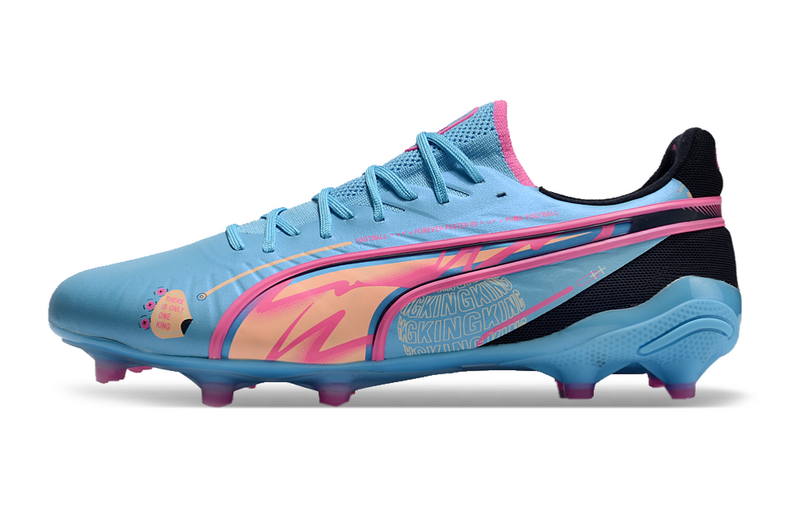 CHUTEIRA PUMA KING FG/AG CAMPO - AZUL E ROSA