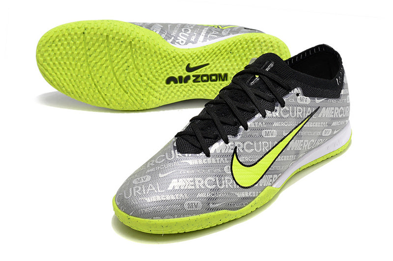CHUTEIRA NIKE AIR ZOOM MERCURIAL VAPOR 15 ELITE FUTSAL "ANNIVERSARY"- PRATA E VERDE