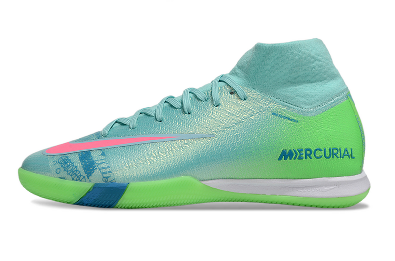 CHUTEIRA NIKE AIR ZOOM MERCURIAL SUPERFLY 10 ELITE FUTSAL - AZUL, VERDE E ROSA
