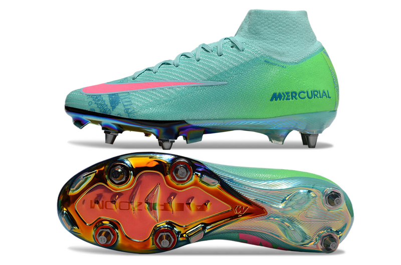 CHUTEIRA NIKE AIR ZOOM MERCURIAL SUPERFLY 10 ELITE TRAVA MISTA "COSMIC SPEED 2" - VERDE E ROSA