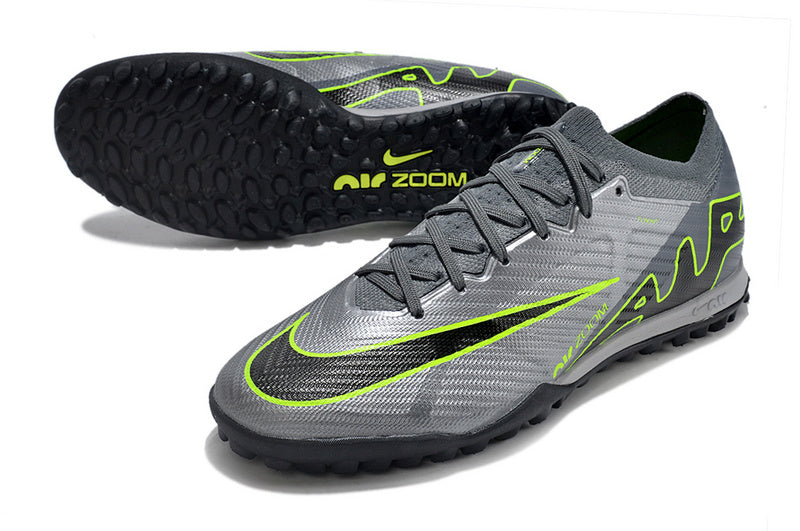 CHUTEIRA NIKE MERCURIAL AIR ZOOM VAPOR 15 ELITE SOCIETY - CINZA E VERDE