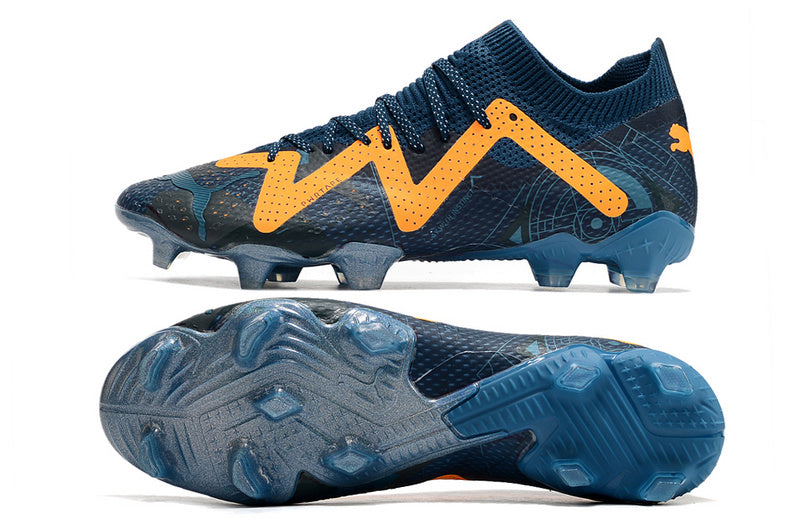 CHUTEIRA PUMA FUTURE ULTIMATE CAMPO "DNA" AZUL E AMARELA
