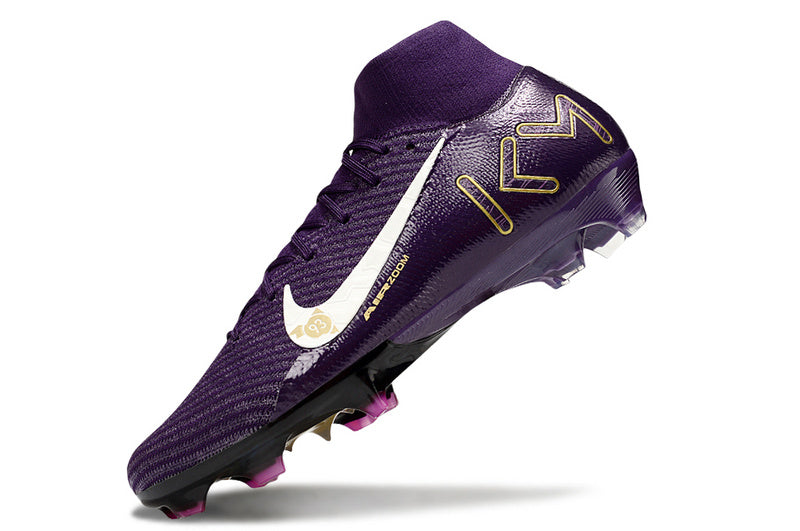 CHUTEIRA NIKE AIR ZOOM MERCURIAL SUPERFLY 10 ELITE CAMPO "MBAPPÉ" - ROXA E AMARELA