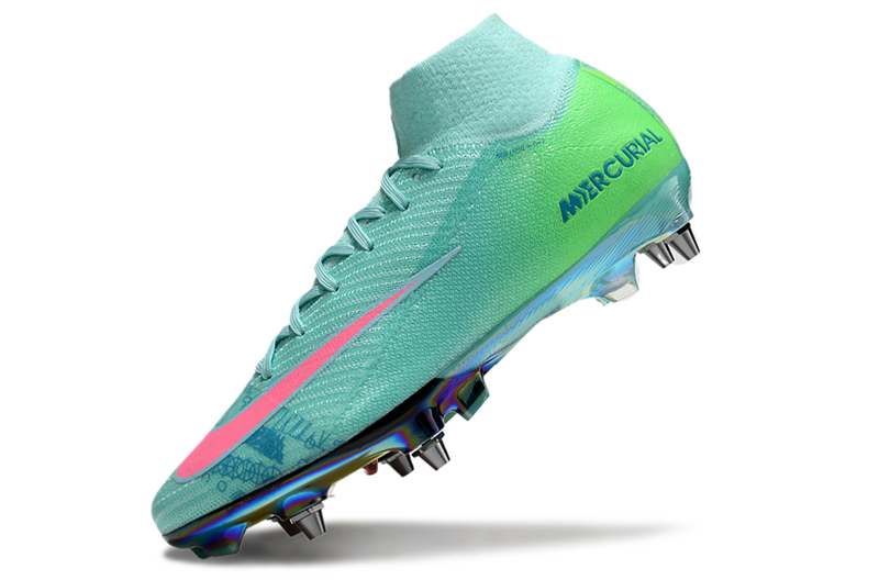 CHUTEIRA NIKE AIR ZOOM MERCURIAL SUPERFLY 10 ELITE TRAVA MISTA "COSMIC SPEED 2" - VERDE E ROSA