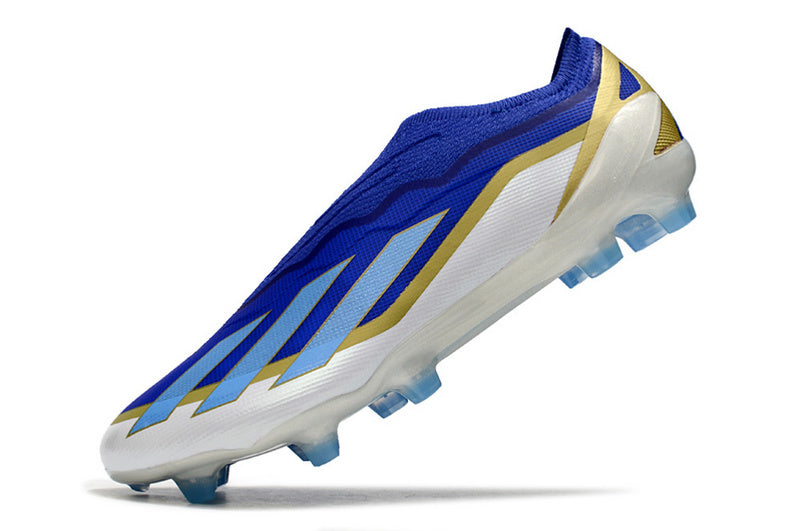 CHUTEIRA ADIDAS X CRAZYFAST+ CAMPO "SPARK GEN10S"  - AZUL E BRANCA
