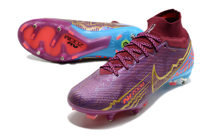 CHUTEIRA NIKE AIR ZOOM MERCURIAL SUPERFLY 9 ELITE TRAVA MISTA FIXA "MBAPPÉ" - ROXA