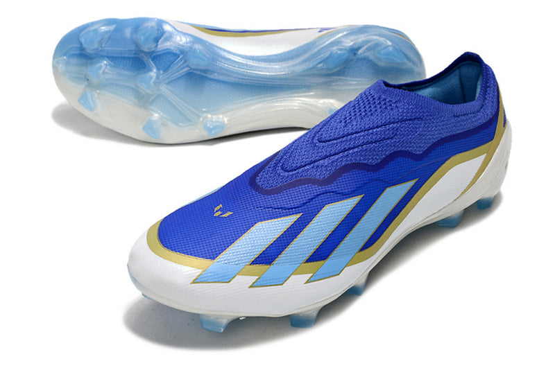 CHUTEIRA ADIDAS X CRAZYFAST+ CAMPO "SPARK GEN10S"  - AZUL E BRANCA