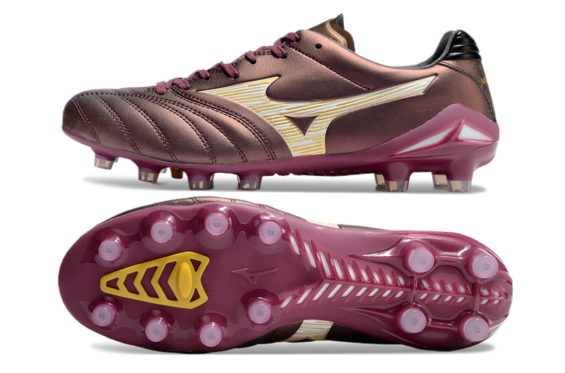 CHUTEIRA MIZUNO MORELIA NEO IV JAPAN CAMPO - MARROM E ROXO