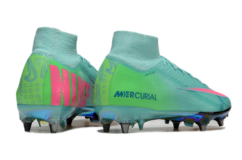 CHUTEIRA NIKE AIR ZOOM MERCURIAL SUPERFLY 10 ELITE TRAVA MISTA "COSMIC SPEED 2" - VERDE E ROSA