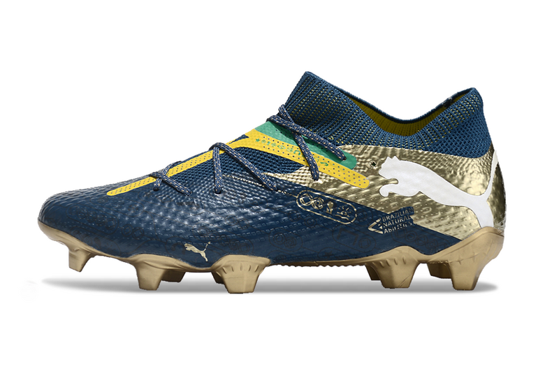 CHUTEIRA PUMA FUTURE 7 ULTIMATE CAMPO - AZUL E DOURADA