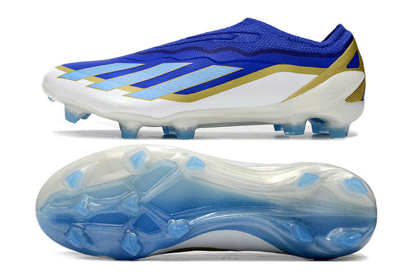 CHUTEIRA ADIDAS X CRAZYFAST+ CAMPO "SPARK GEN10S"  - AZUL E BRANCA