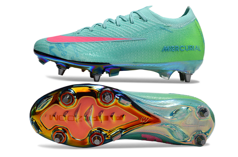 CHUTEIRA NIKE AIR ZOOM MERCURIAL VAPOR 16 ELITE TRAVA MISTA "COSMIC SPEED 2" - VERDE E ROSA