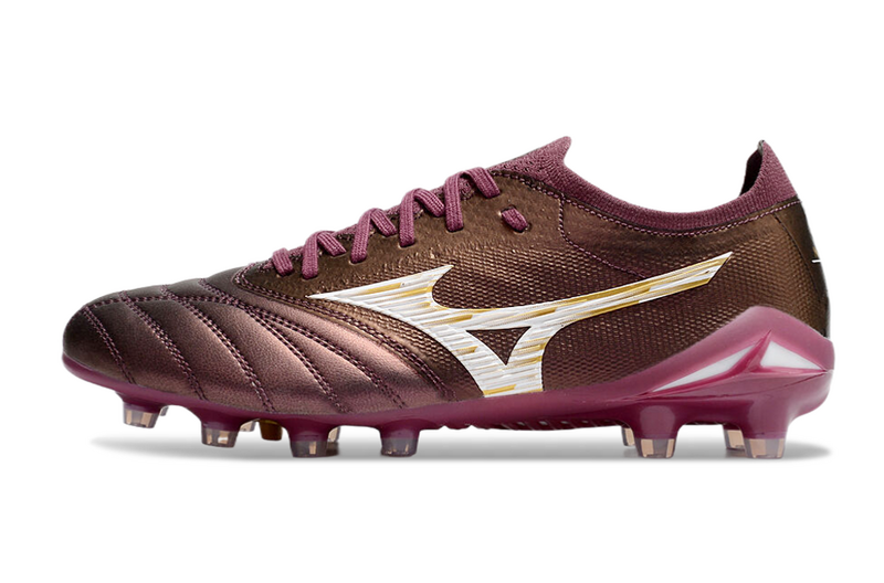 CHUTEIRA MIZUNO MORELIA NEO IV JAPAN CAMPO - MARROM E ROXO