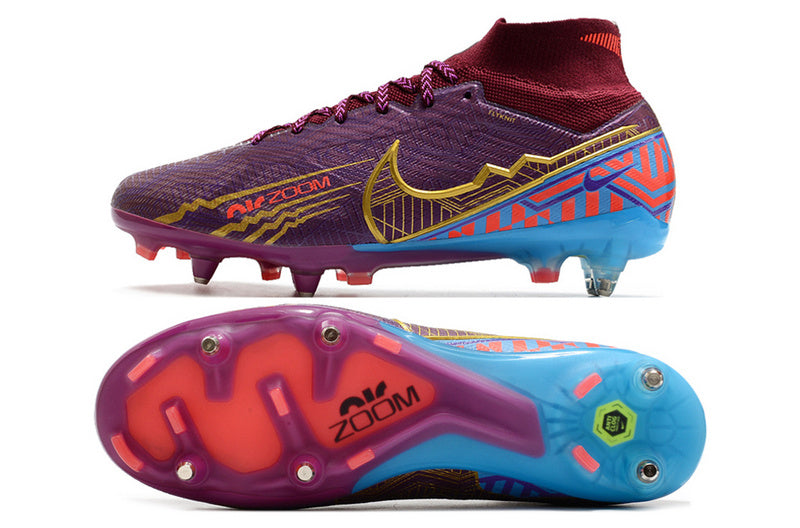 CHUTEIRA NIKE AIR ZOOM MERCURIAL SUPERFLY 9 ELITE TRAVA MISTA FIXA "MBAPPÉ" - ROXA