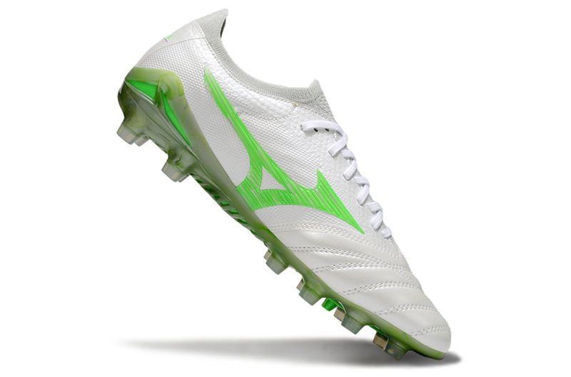 CHUTEIRA MIZUNO MORELIA NEO IV JAPAN CAMPO - BRANCA E VERDE