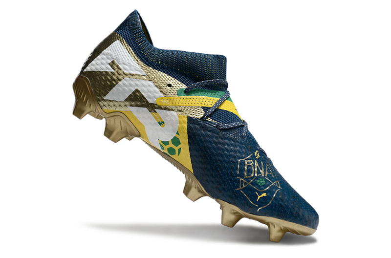 CHUTEIRA PUMA FUTURE 7 ULTIMATE CAMPO - AZUL E DOURADA