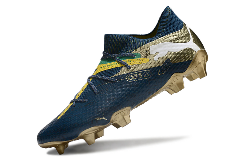 CHUTEIRA PUMA FUTURE 7 ULTIMATE CAMPO - AZUL E DOURADA