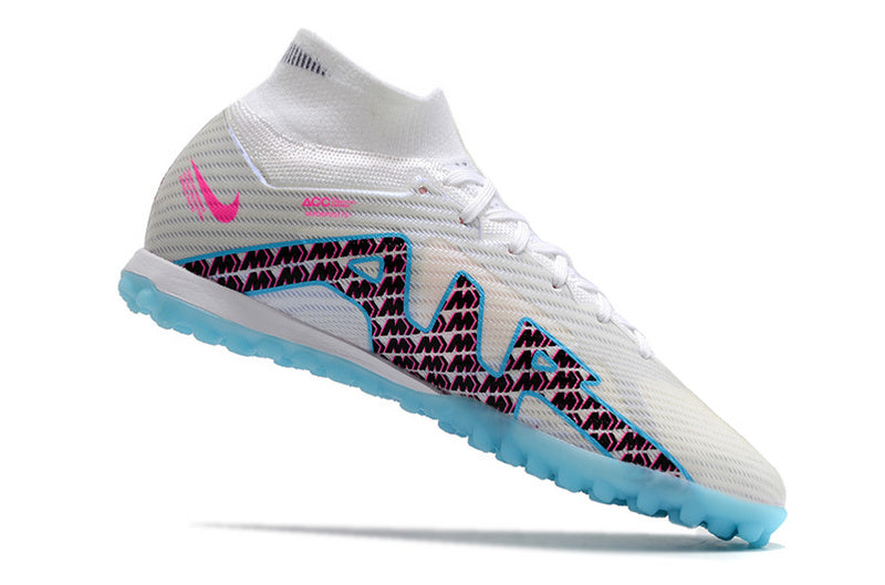 CHUTEIRA NIKE MERCURIAL AIR ZOOM SUPERFLY 9 ELITE SOCIETY "BLAST" - BRANCA E AZUL