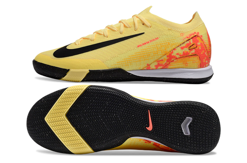 CHUTEIRA NIKE AIR ZOOM MERCURIAL VAPOR 16 ELITE FUTSAL "KYLIAN MBAPPÉ" - AMARELA, LARANJA E PRETA
