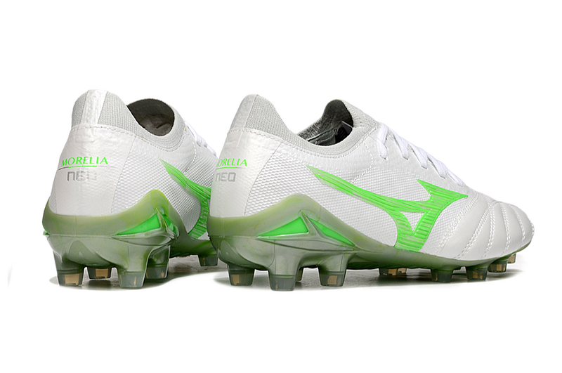 CHUTEIRA MIZUNO MORELIA NEO IV JAPAN CAMPO - BRANCA E VERDE