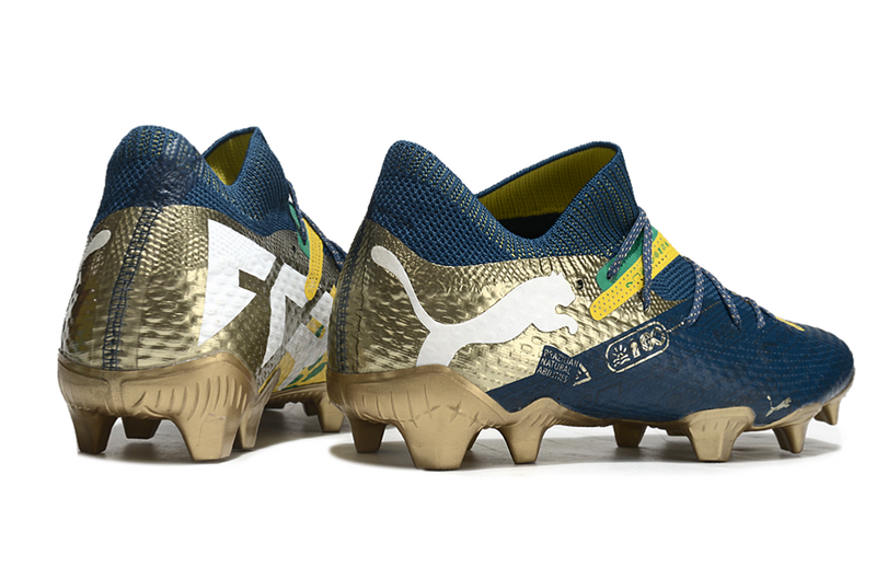 CHUTEIRA PUMA FUTURE 7 ULTIMATE CAMPO - AZUL E DOURADA