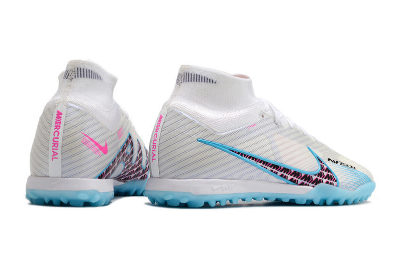 CHUTEIRA NIKE MERCURIAL AIR ZOOM SUPERFLY 9 ELITE SOCIETY "BLAST" - BRANCA E AZUL