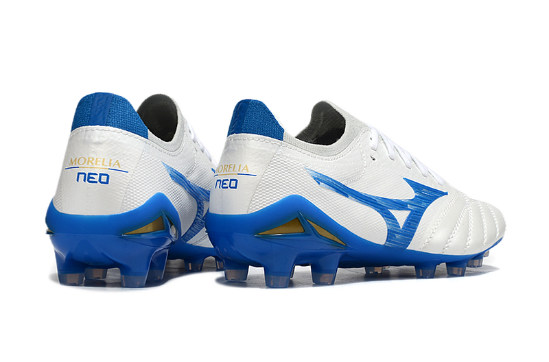 CHUTEIRA MIZUNO MORELIA NEO IV JAPAN CAMPO - BRANCA E AZUL