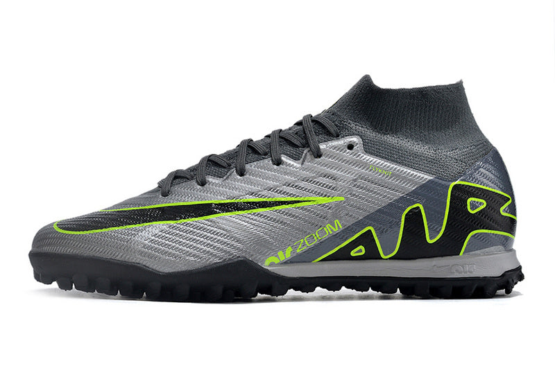 CHUTEIRA NIKE MERCURIAL AIR ZOOM SUPERFLY 9 ELITE SOCIETY - CINZA E VERDE