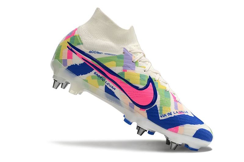 CHUTEIRA NIKE AIR ZOOM MERCURIAL SUPERFLY 9 ELITE TRAVA MISTA "SOCAL" - BRANCA E COLORIDA