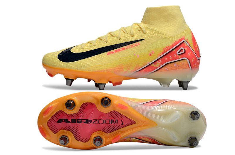 CHUTEIRA NIKE AIR ZOOM MERCURIAL SUPERFLY 10 ELITE TRAVA MISTA "MBAPPÉ" - AMARELA E LARANJA