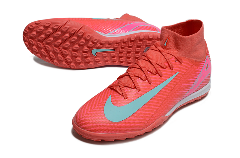 CHUTEIRA NIKE MERCURIAL AIR ZOOM SUPERFLY 10 ELITE SOCIETY "MAD ENERGY" - VERMELHA E CIANO