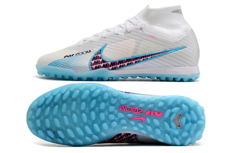 CHUTEIRA NIKE MERCURIAL AIR ZOOM SUPERFLY 9 ELITE SOCIETY "BLAST" - BRANCA E AZUL